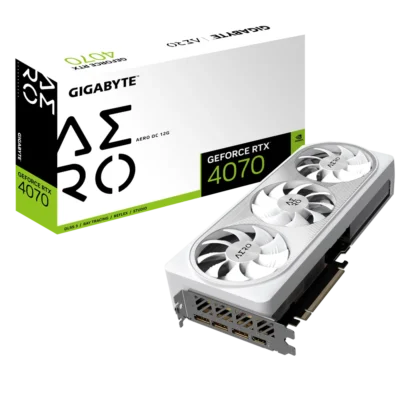 کارت گرافیک گیگابایت 4070 GEFORCE RTX AERO OC 12G به همراه جعبه محصول