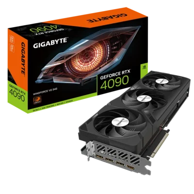 کارت گرافیک گیگابایت RTX 4090 WINDFORCE V2 24G به همراه جعبه محصول