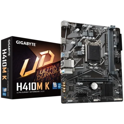 مادربرد گیگابایت H410M K به همراه جعبه محصول